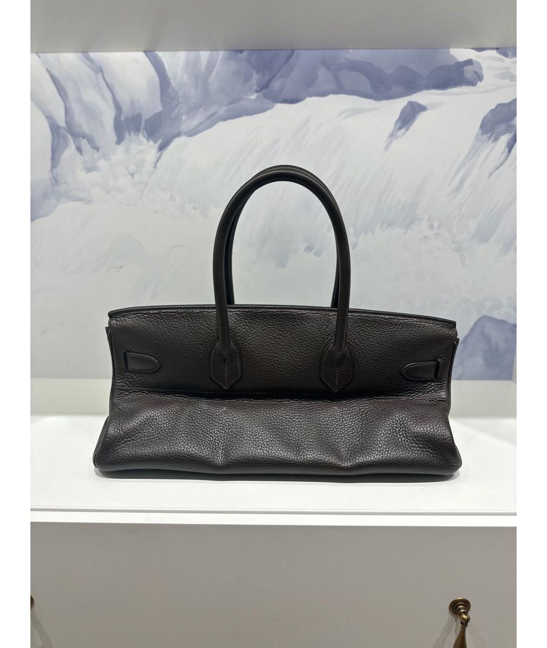 HERMES Коричневая кожаная сумка с короткими ручками, фото 3