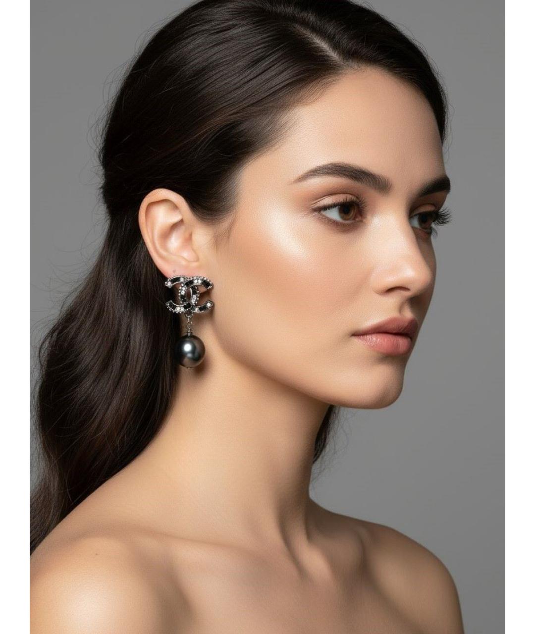 CHANEL Черные металлические серьги, фото 5