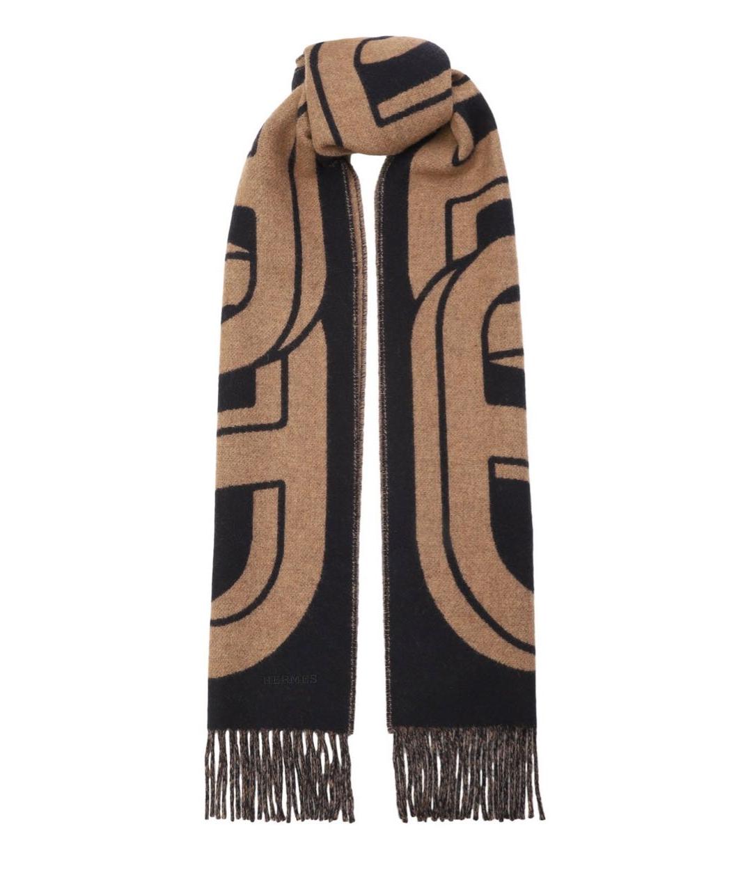HERMES Коричневый кашемировый шарф, фото 2