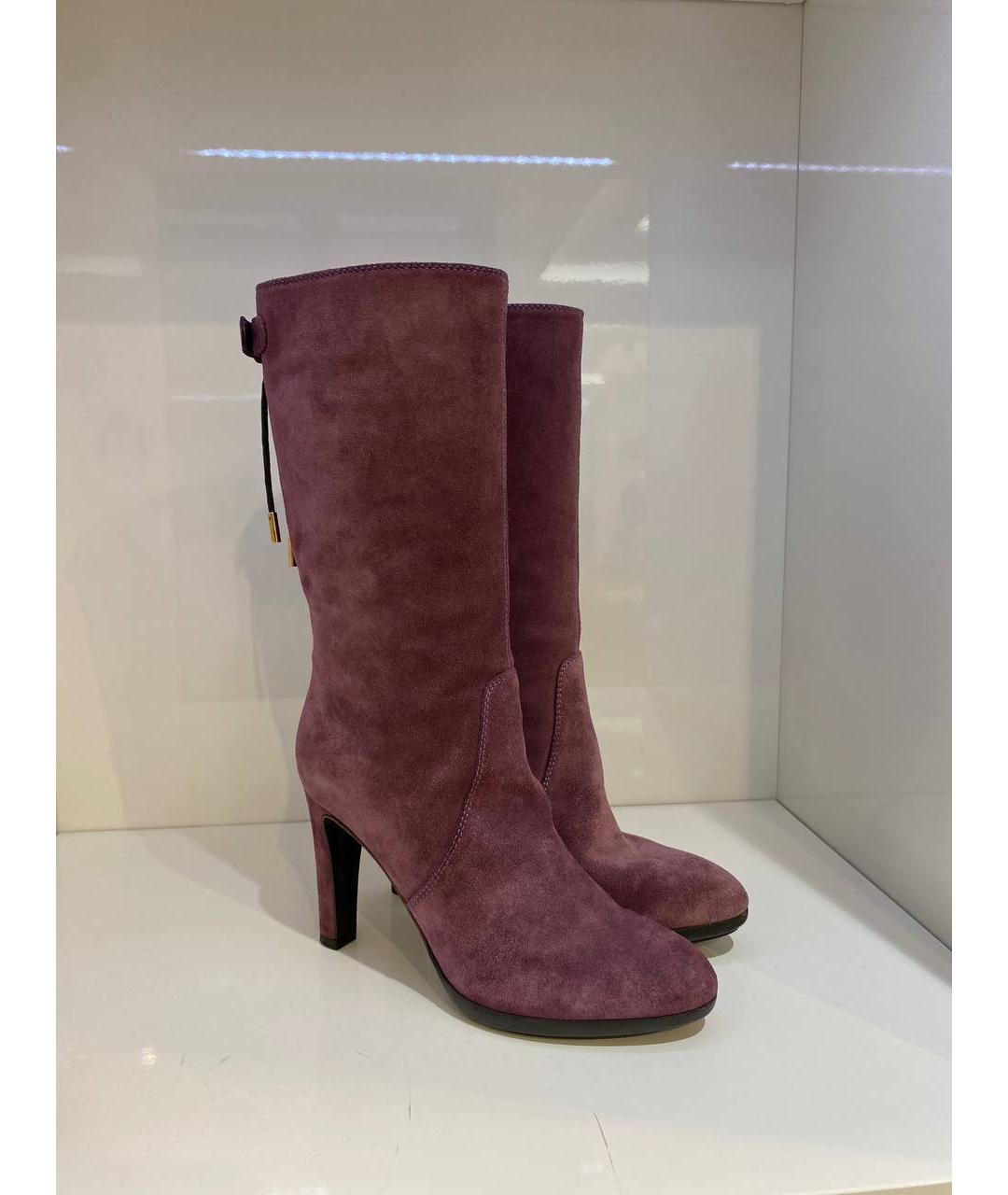 SERGIO ROSSI Бордовые замшевые сапоги, фото 4