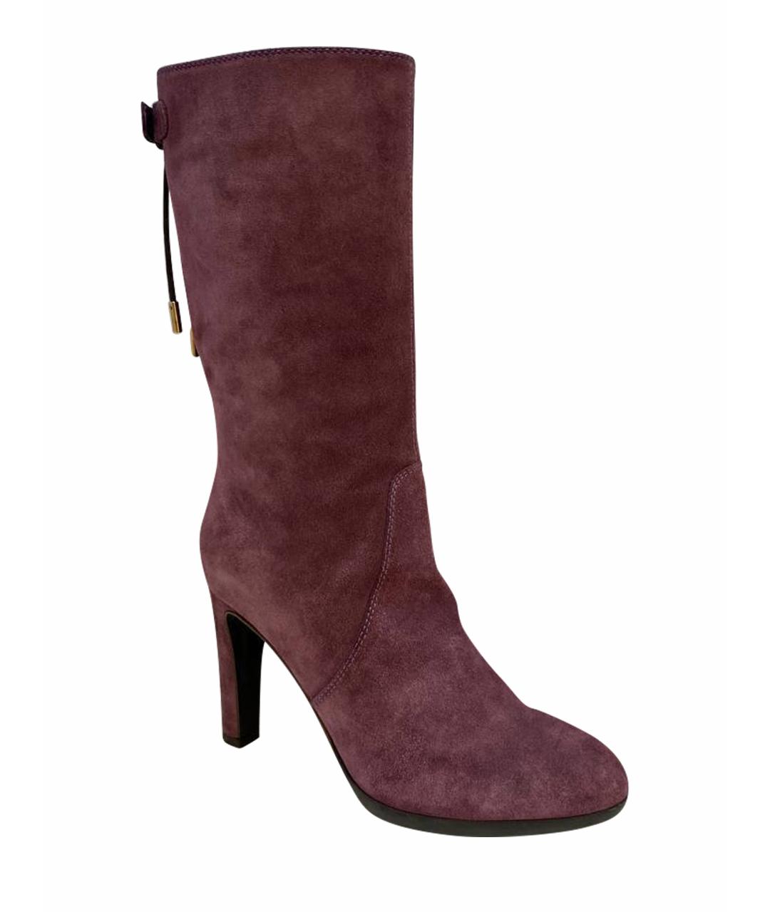 SERGIO ROSSI Бордовые замшевые сапоги, фото 1