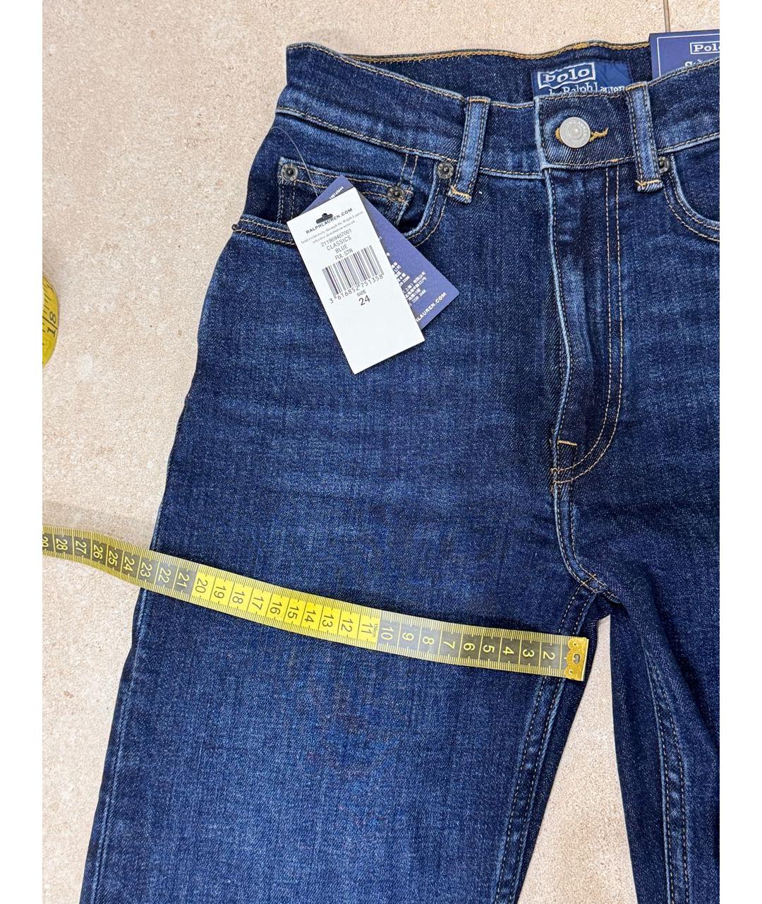 POLO RALPH LAUREN Темно-синие хлопко-эластановые прямые джинсы, фото 6