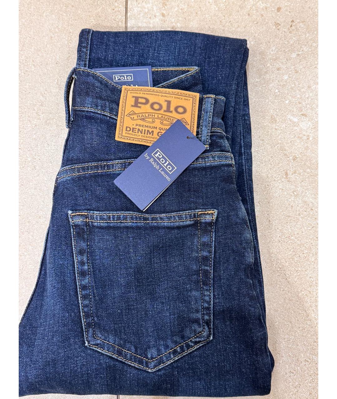 POLO RALPH LAUREN Темно-синие хлопко-эластановые прямые джинсы, фото 3