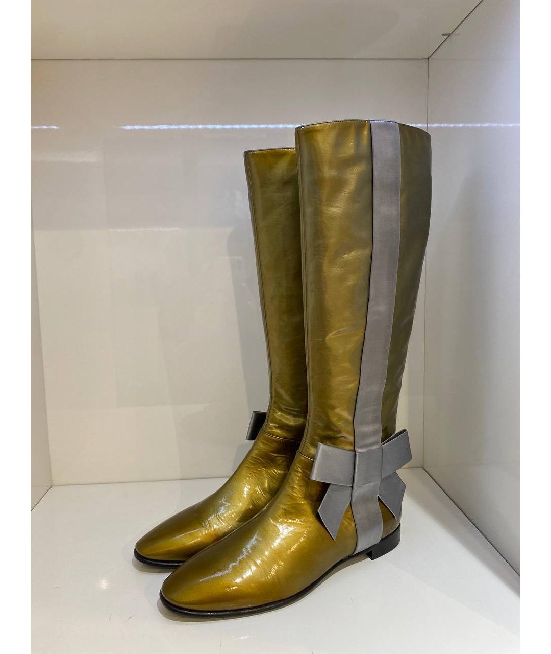 SERGIO ROSSI Золотые кожаные сапоги, фото 2