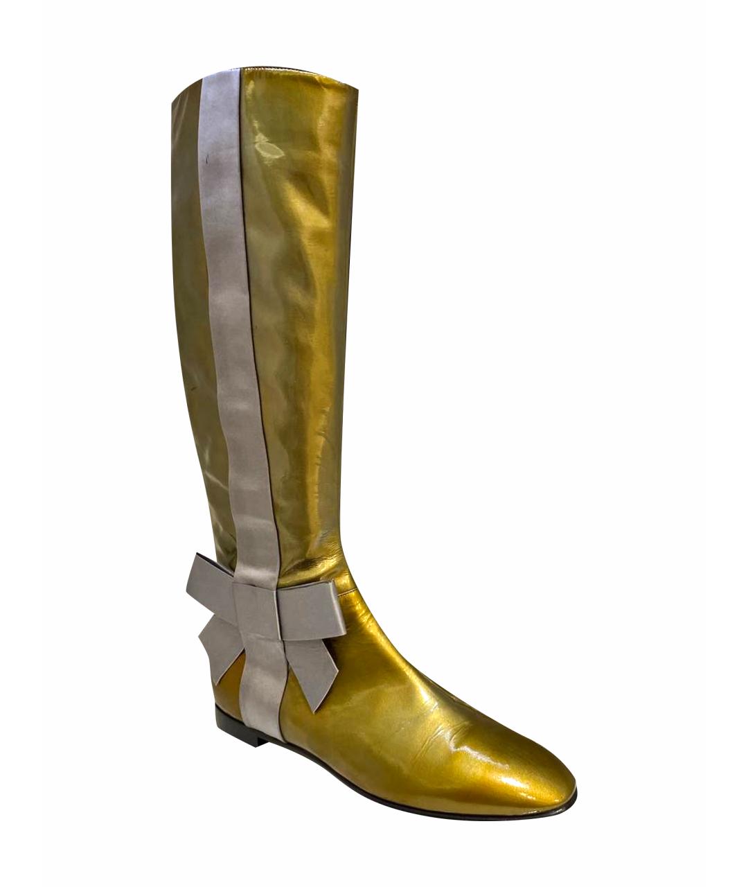 SERGIO ROSSI Золотые кожаные сапоги, фото 1