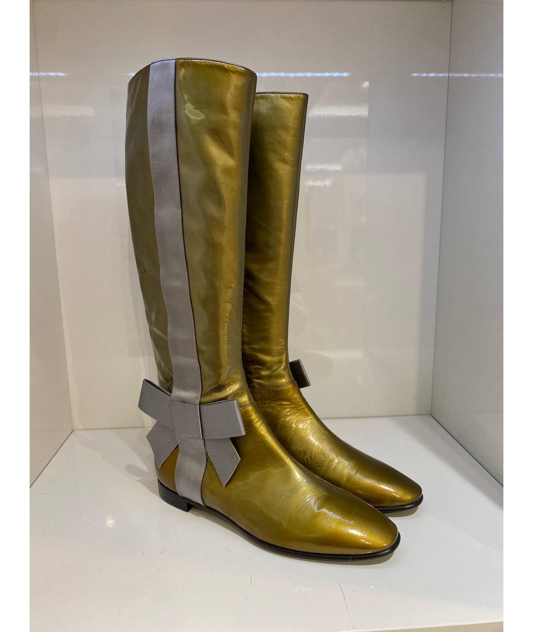 SERGIO ROSSI Золотые кожаные сапоги, фото 4
