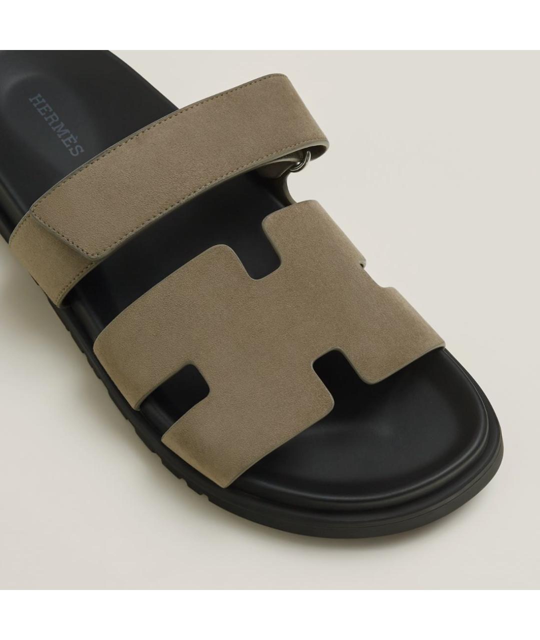 HERMES Бежевые замшевые шлепанцы, фото 2