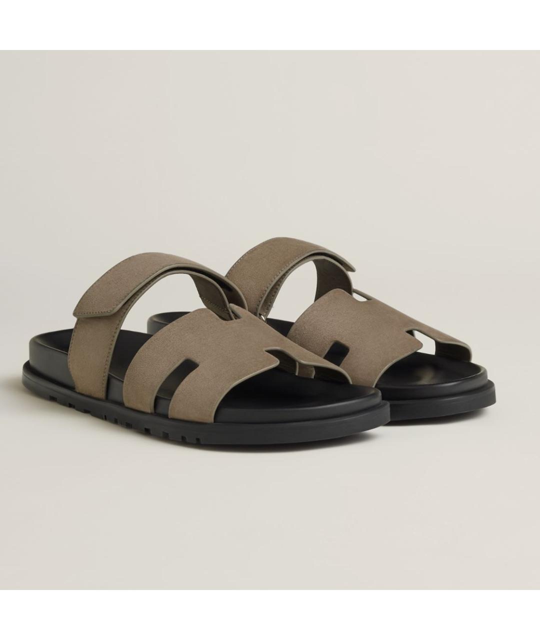 HERMES Бежевые замшевые шлепанцы, фото 5