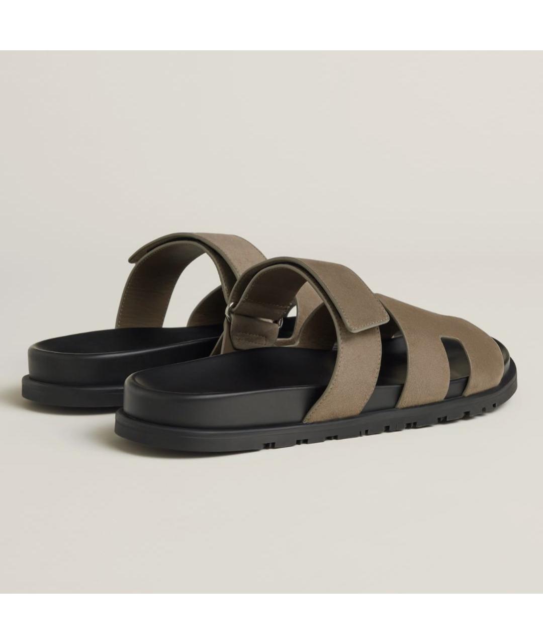 HERMES Бежевые замшевые шлепанцы, фото 3