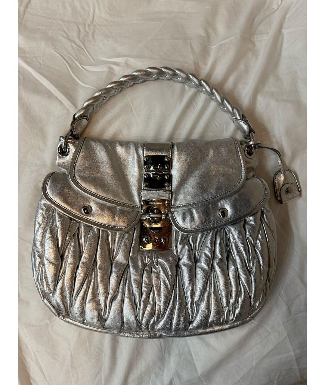 MIU MIU Серебряная кожаная сумка через плечо, фото 9