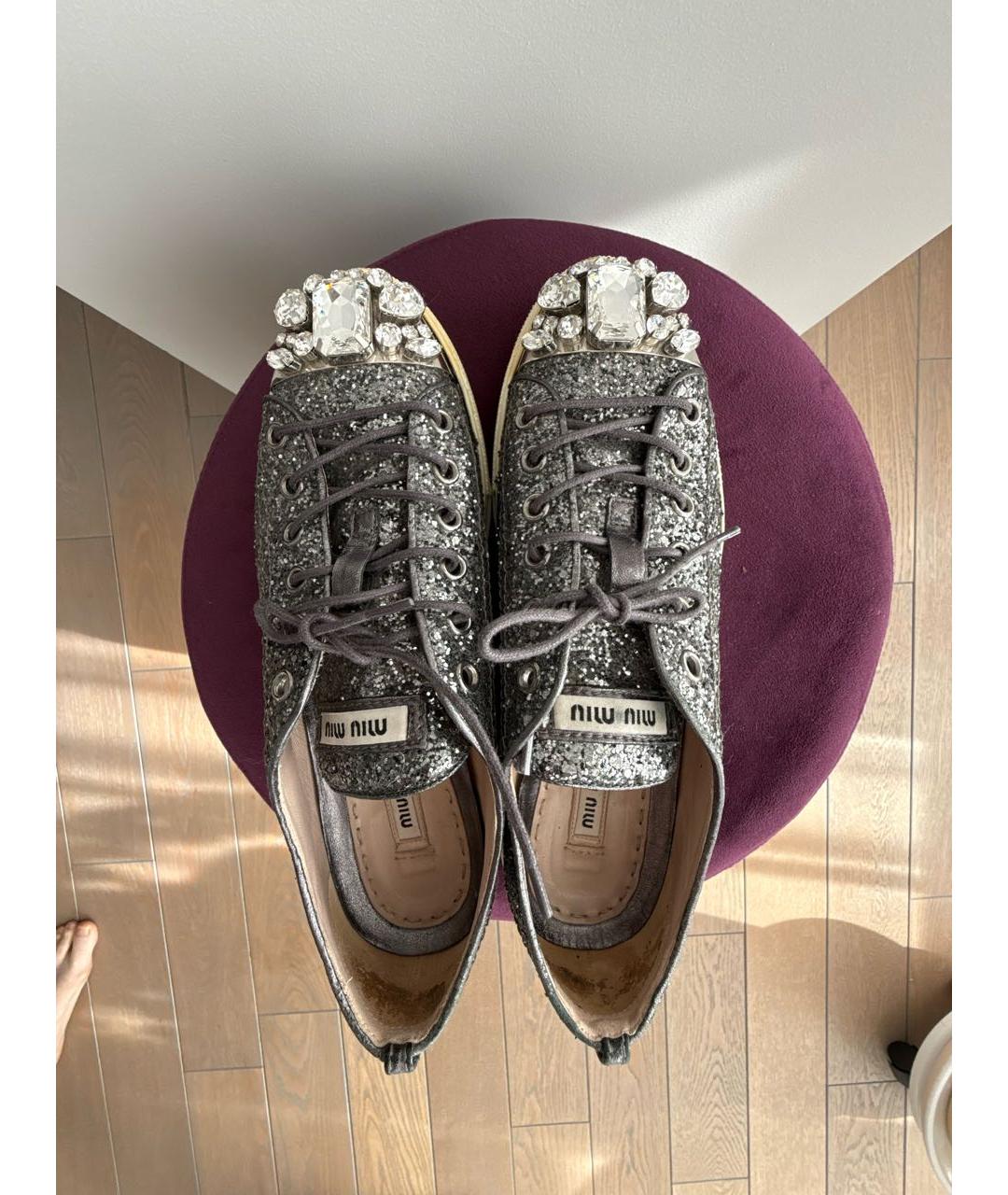 MIU MIU Серебряные кеды, фото 3
