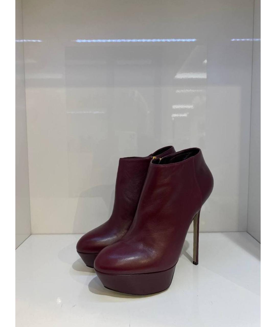 SERGIO ROSSI Бордовые кожаные ботинки, фото 2