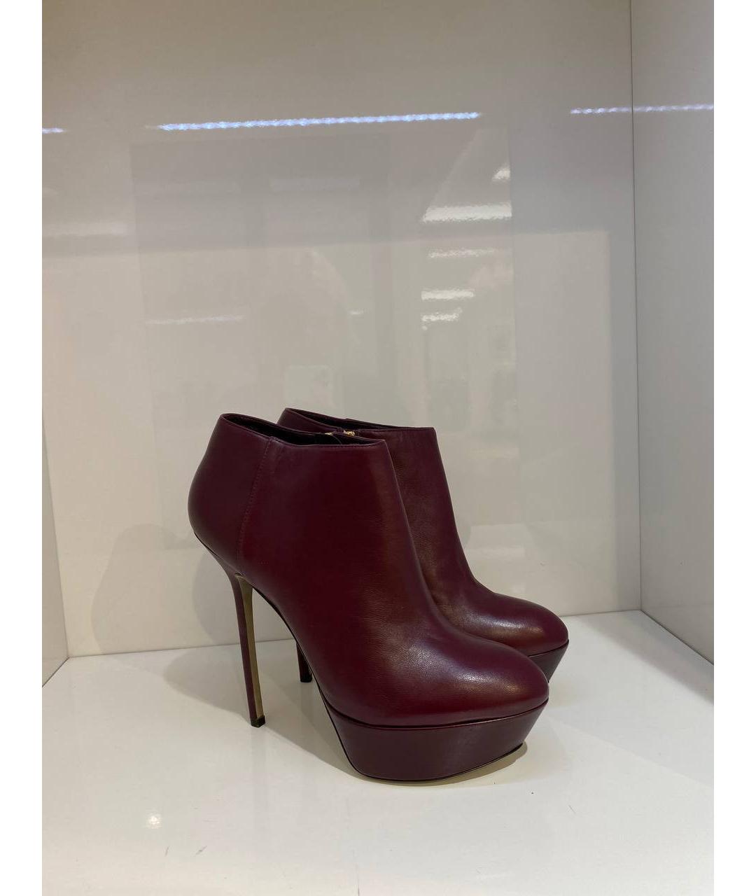 SERGIO ROSSI Бордовые кожаные ботинки, фото 4