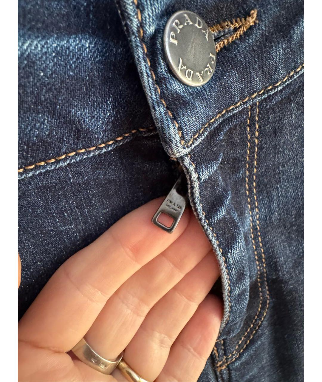 PRADA Темно-синие хлопко-эластановые джинсы слим, фото 7