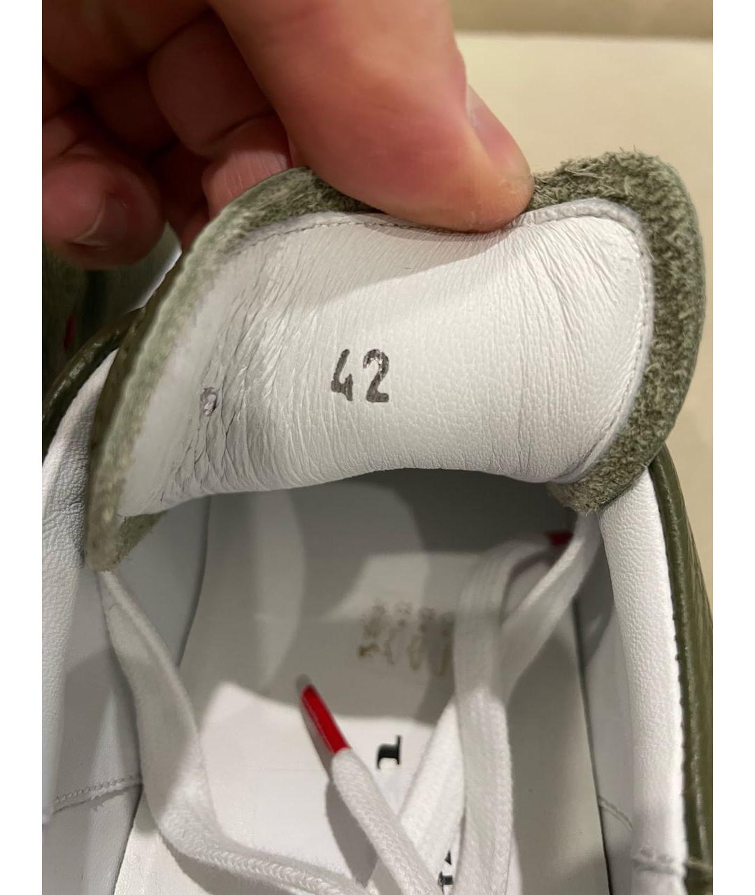 KITON Хаки кожаные низкие кроссовки / кеды, фото 5