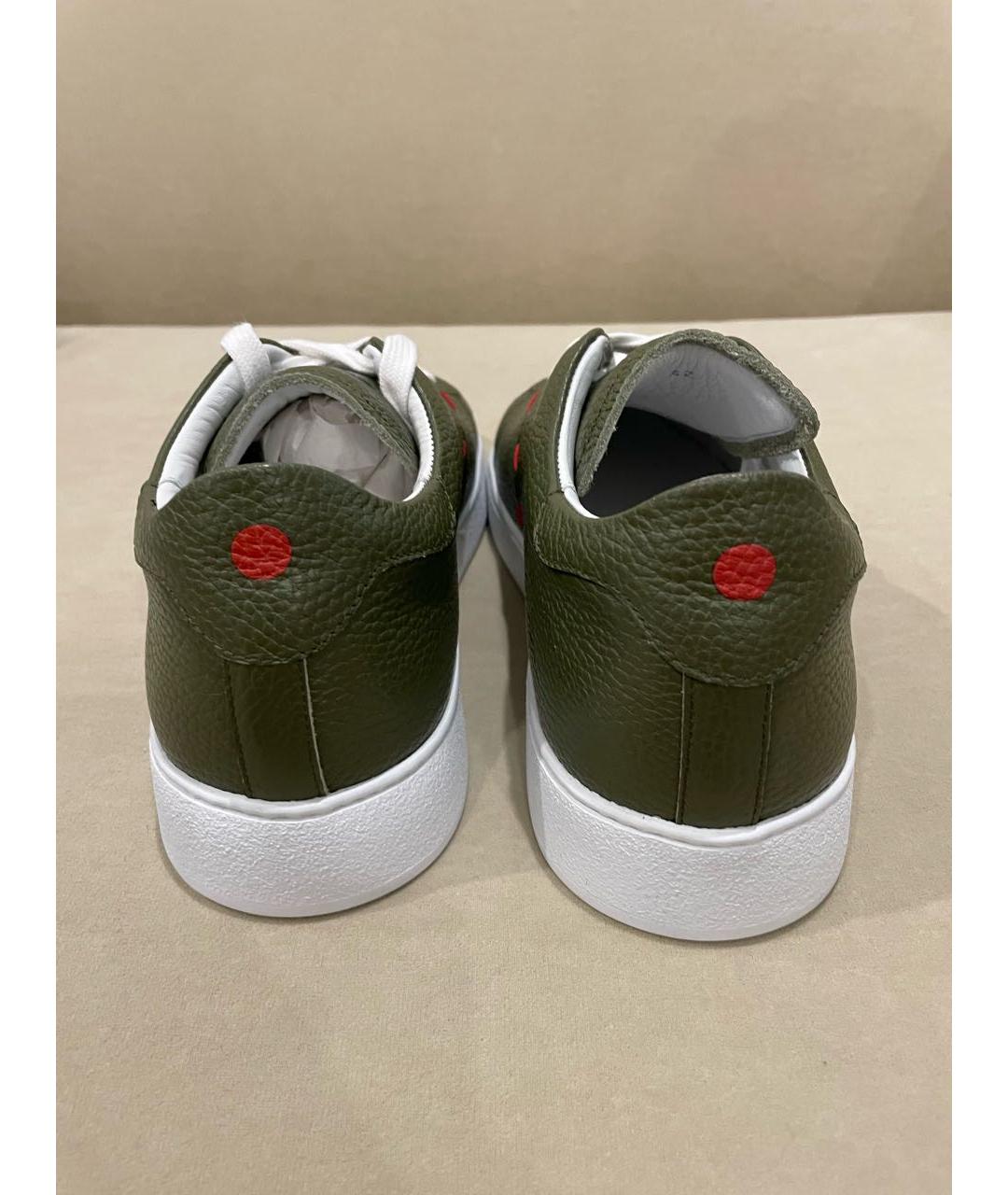 KITON Хаки кожаные низкие кроссовки / кеды, фото 4