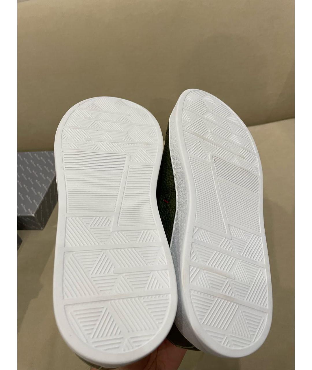 KITON Хаки кожаные низкие кроссовки / кеды, фото 6