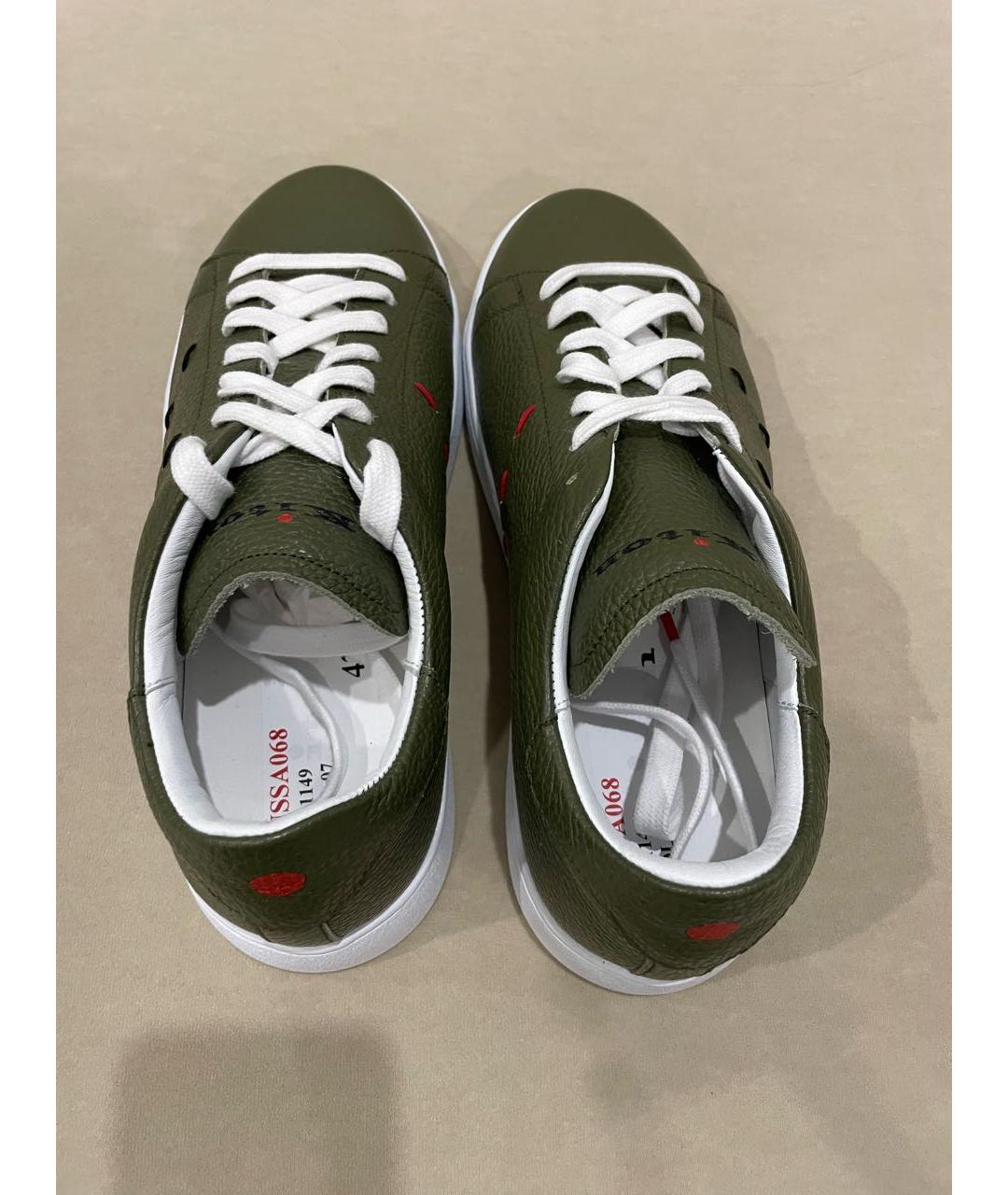 KITON Хаки кожаные низкие кроссовки / кеды, фото 3