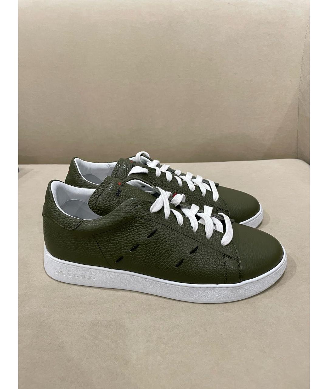 KITON Хаки кожаные низкие кроссовки / кеды, фото 7