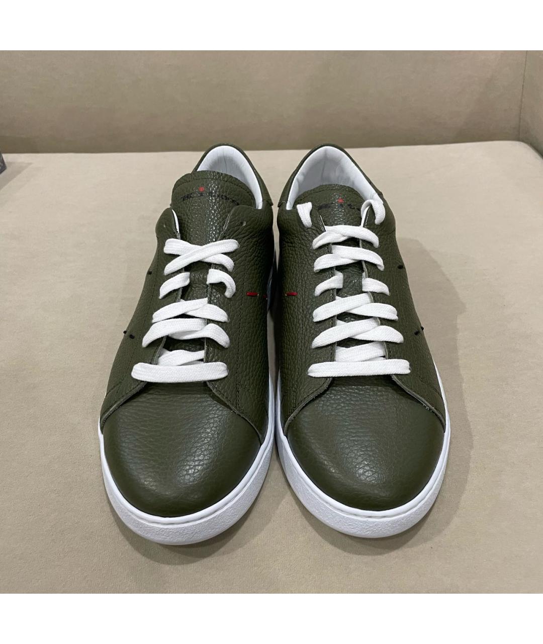 KITON Хаки кожаные низкие кроссовки / кеды, фото 2