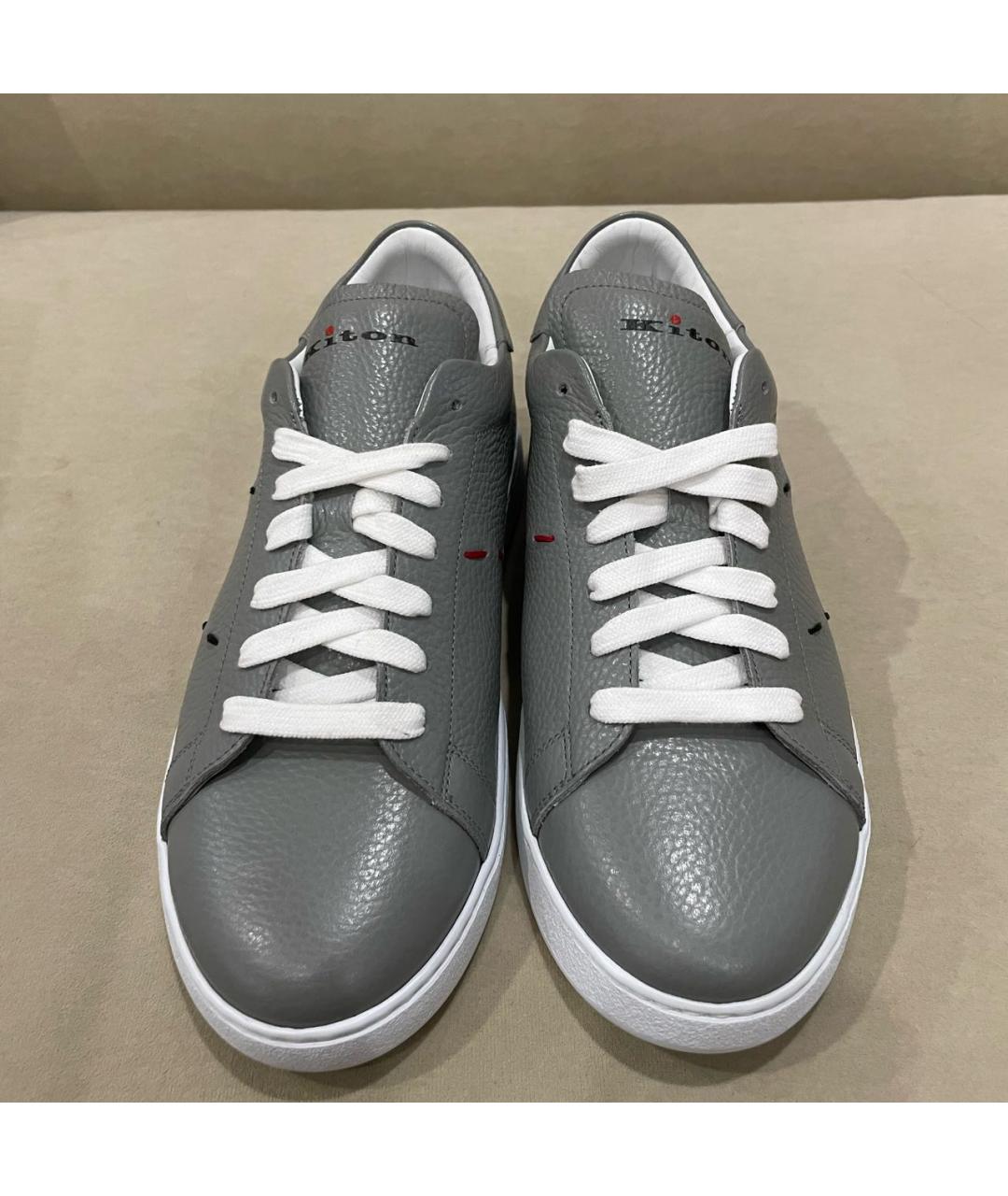 KITON Серые кожаные низкие кроссовки / кеды, фото 2