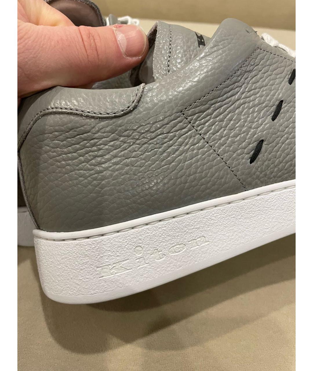KITON Серые кожаные низкие кроссовки / кеды, фото 5
