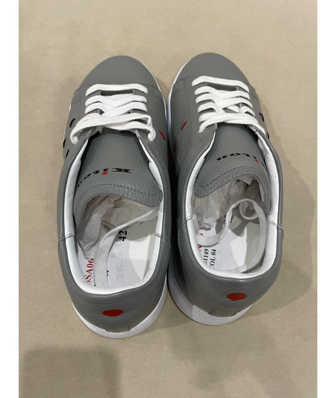 KITON Серые кожаные низкие кроссовки / кеды, фото 3