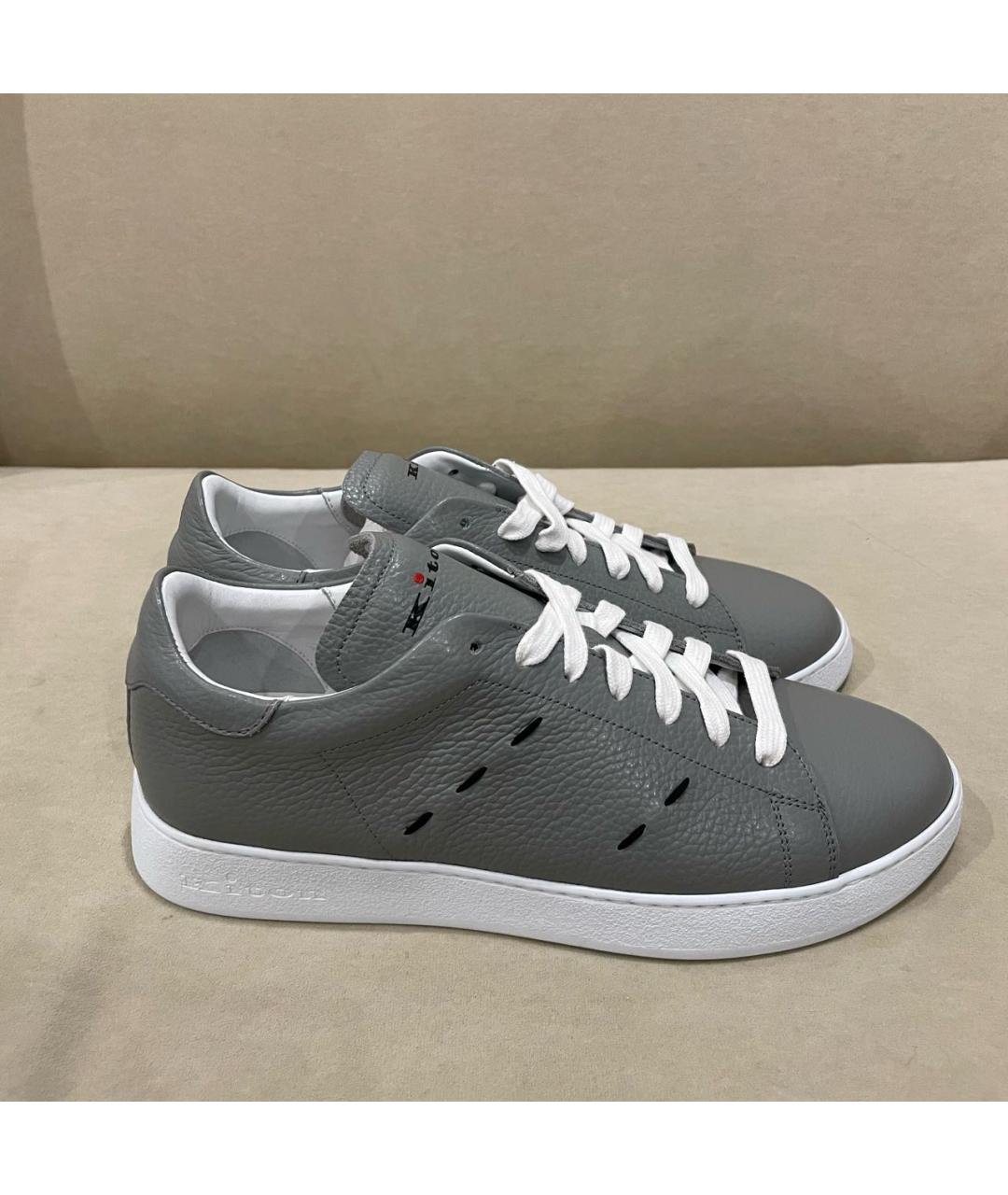 KITON Серые кожаные низкие кроссовки / кеды, фото 8