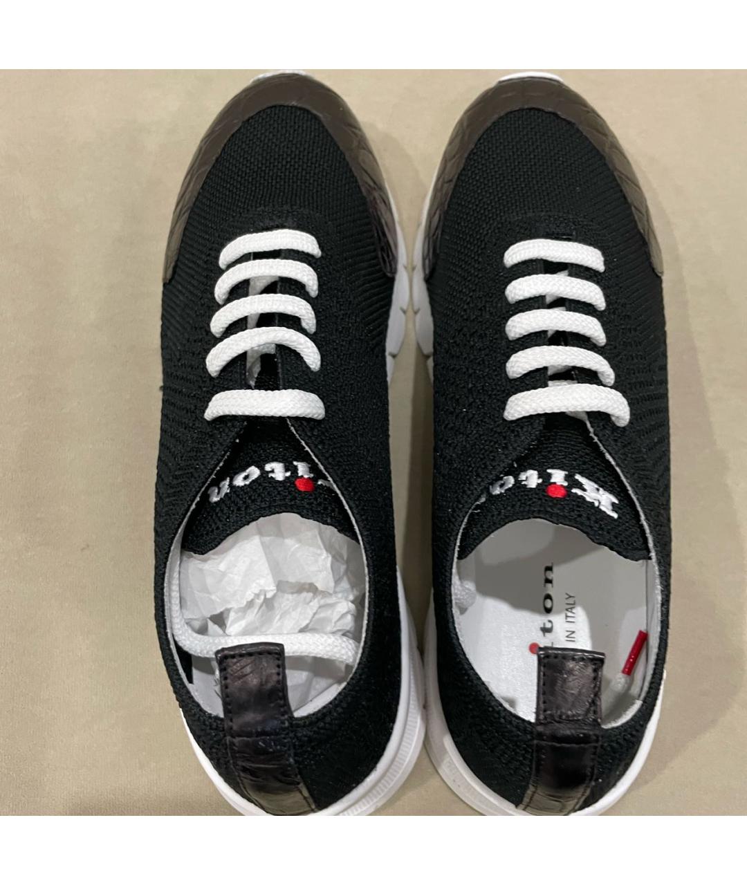 KITON Черные текстильные низкие кроссовки / кеды, фото 3