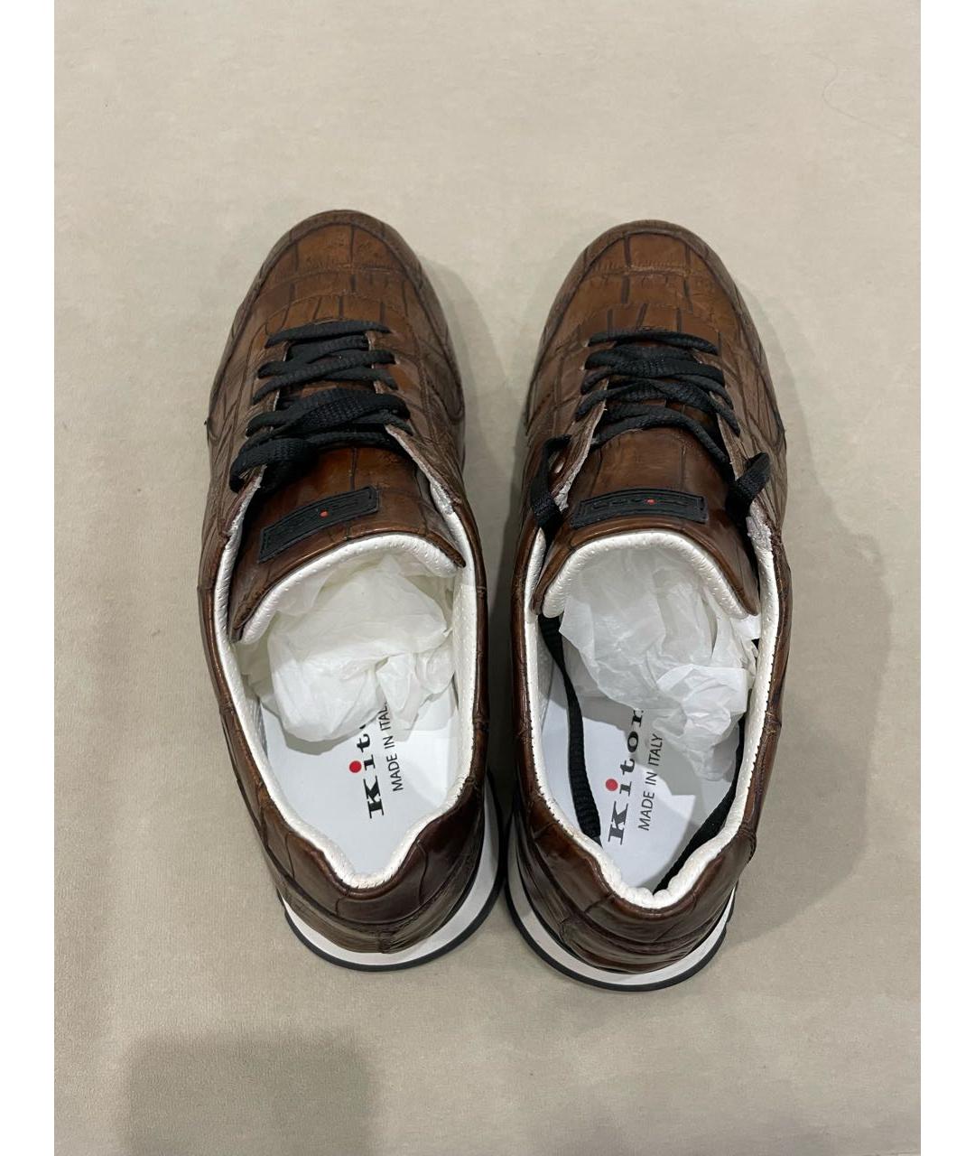 KITON Коричневые низкие кроссовки / кеды из экзотической кожи, фото 3