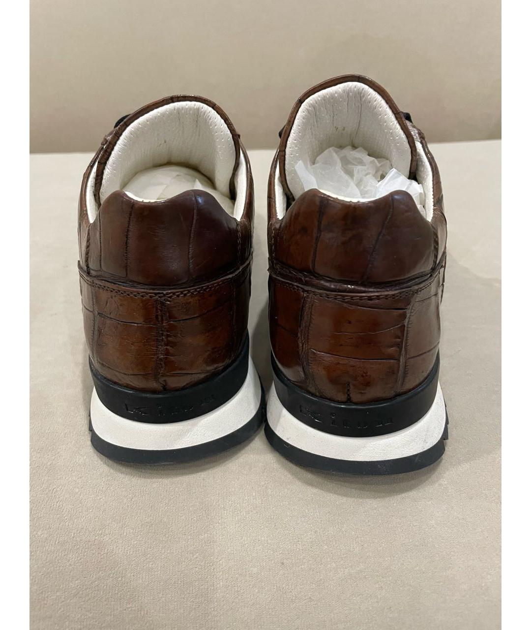 KITON Коричневые низкие кроссовки / кеды из экзотической кожи, фото 4