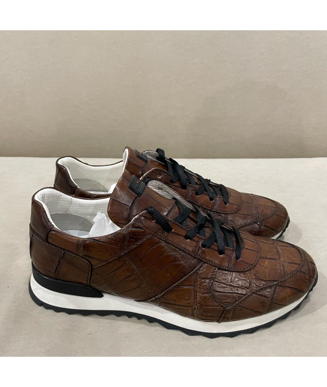 KITON Коричневые низкие кроссовки / кеды из экзотической кожи, фото 8