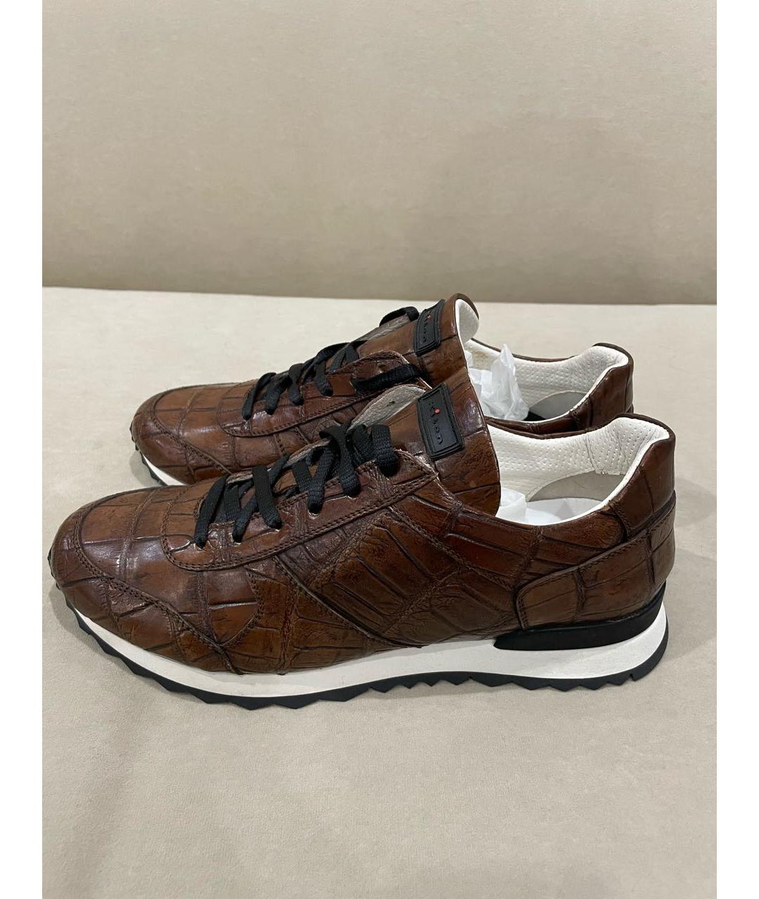 KITON Коричневые низкие кроссовки / кеды из экзотической кожи, фото 5