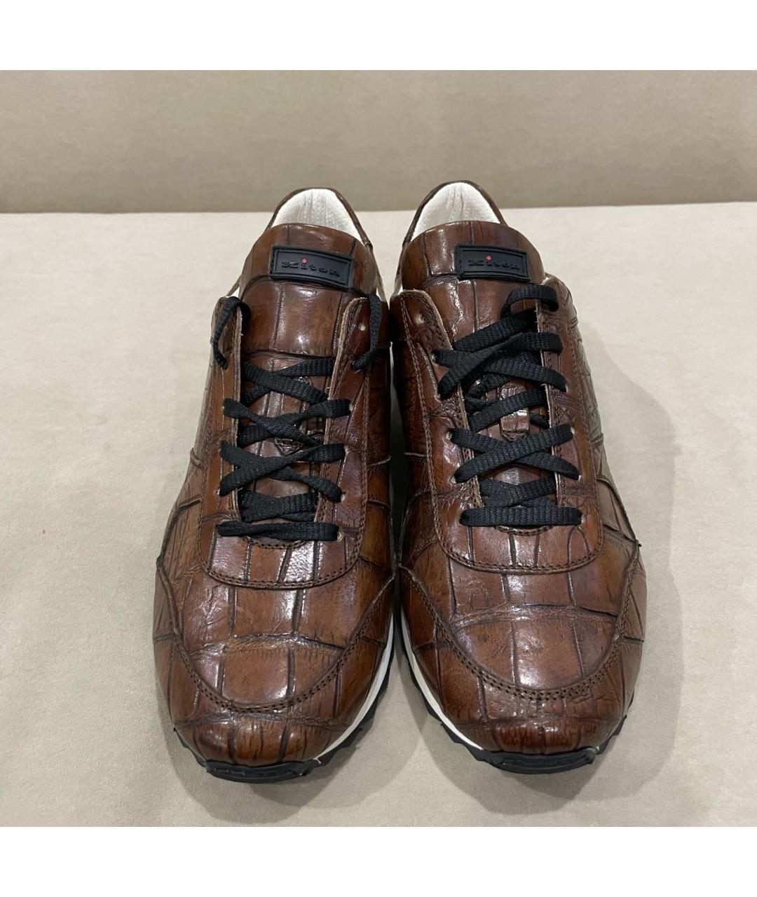 KITON Коричневые низкие кроссовки / кеды из экзотической кожи, фото 2