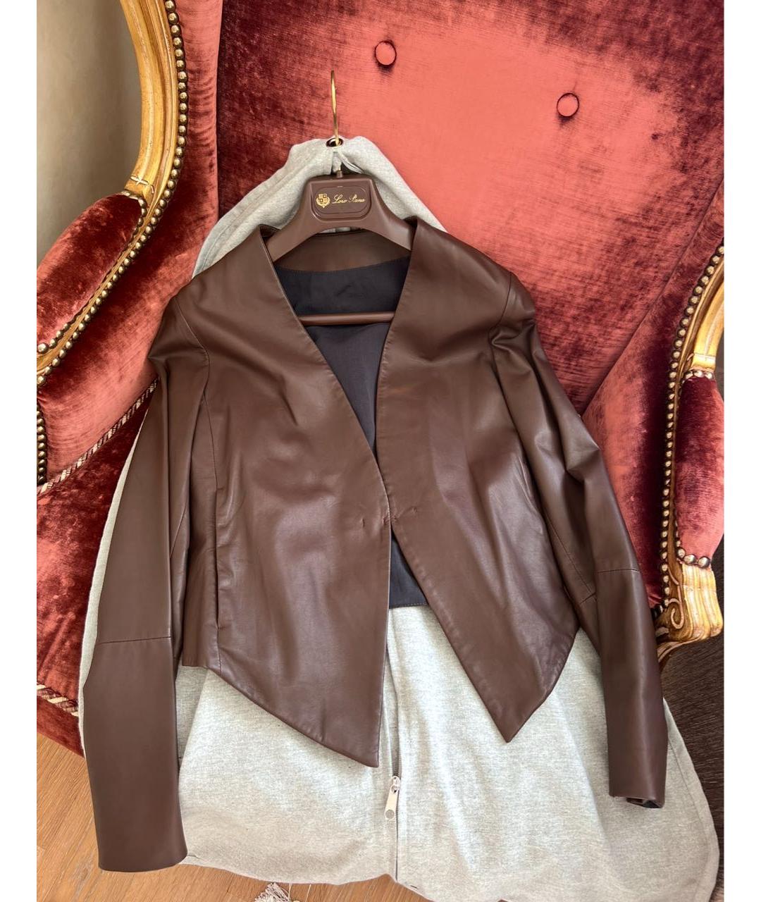 BRUNELLO CUCINELLI Коричневый кожаный жакет/пиджак, фото 4