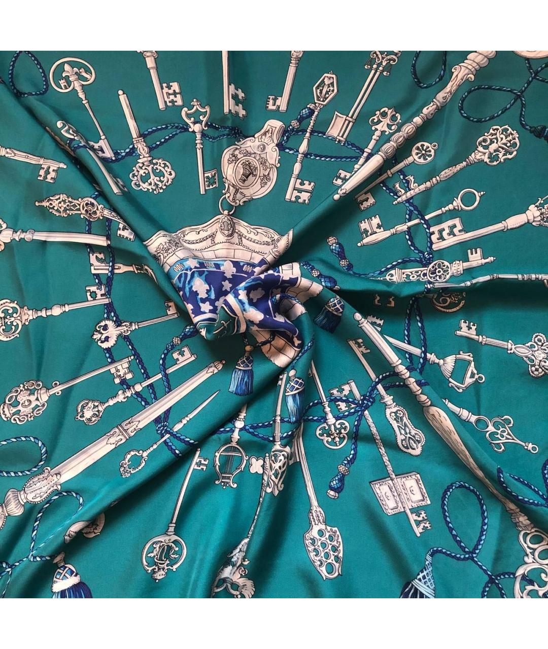 HERMES Бирюзовый шелковый платок, фото 2