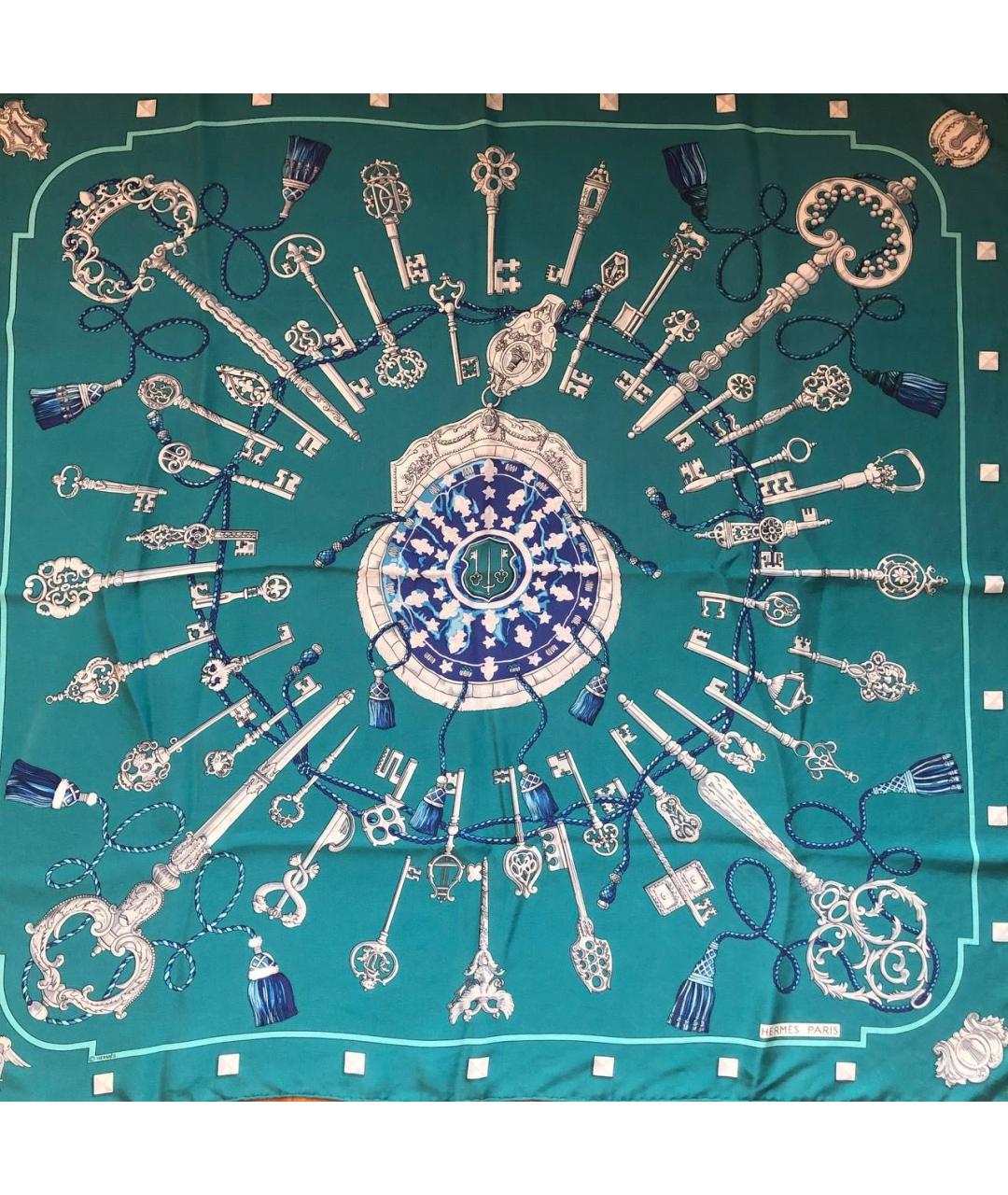 HERMES Бирюзовый шелковый платок, фото 4