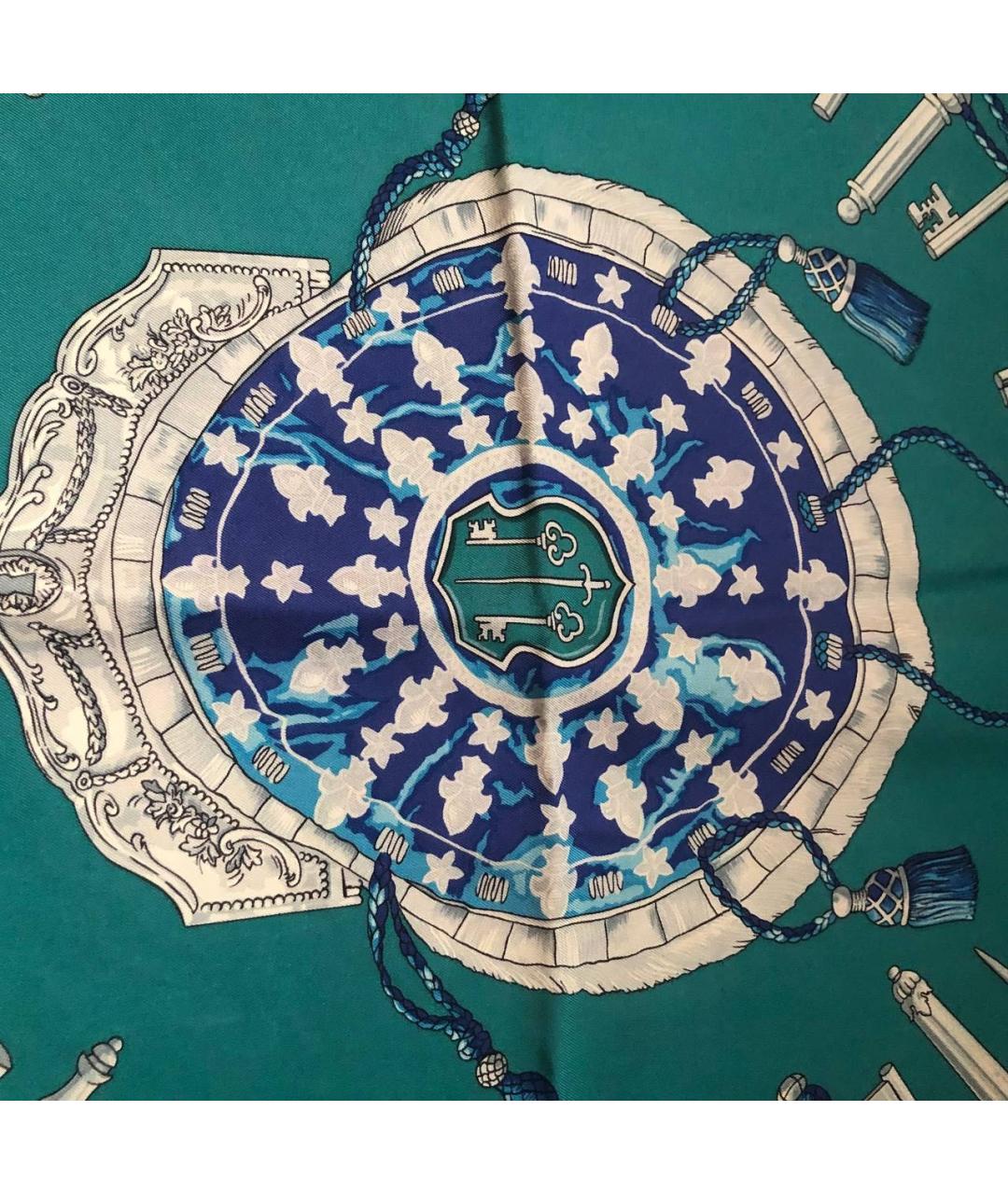 HERMES Бирюзовый шелковый платок, фото 8