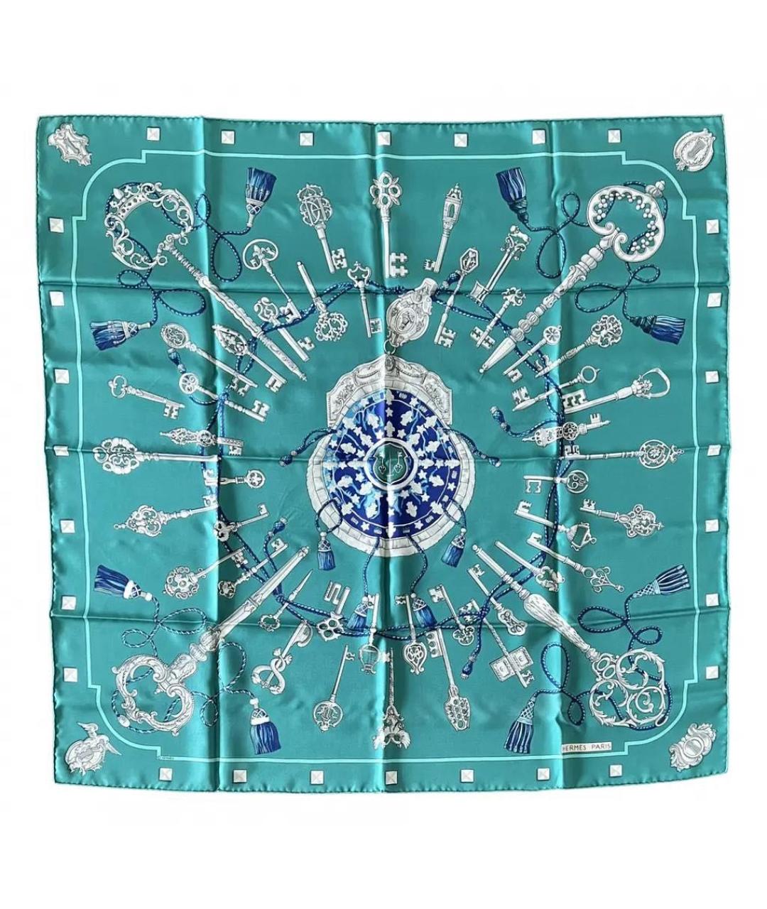 HERMES Бирюзовый шелковый платок, фото 1