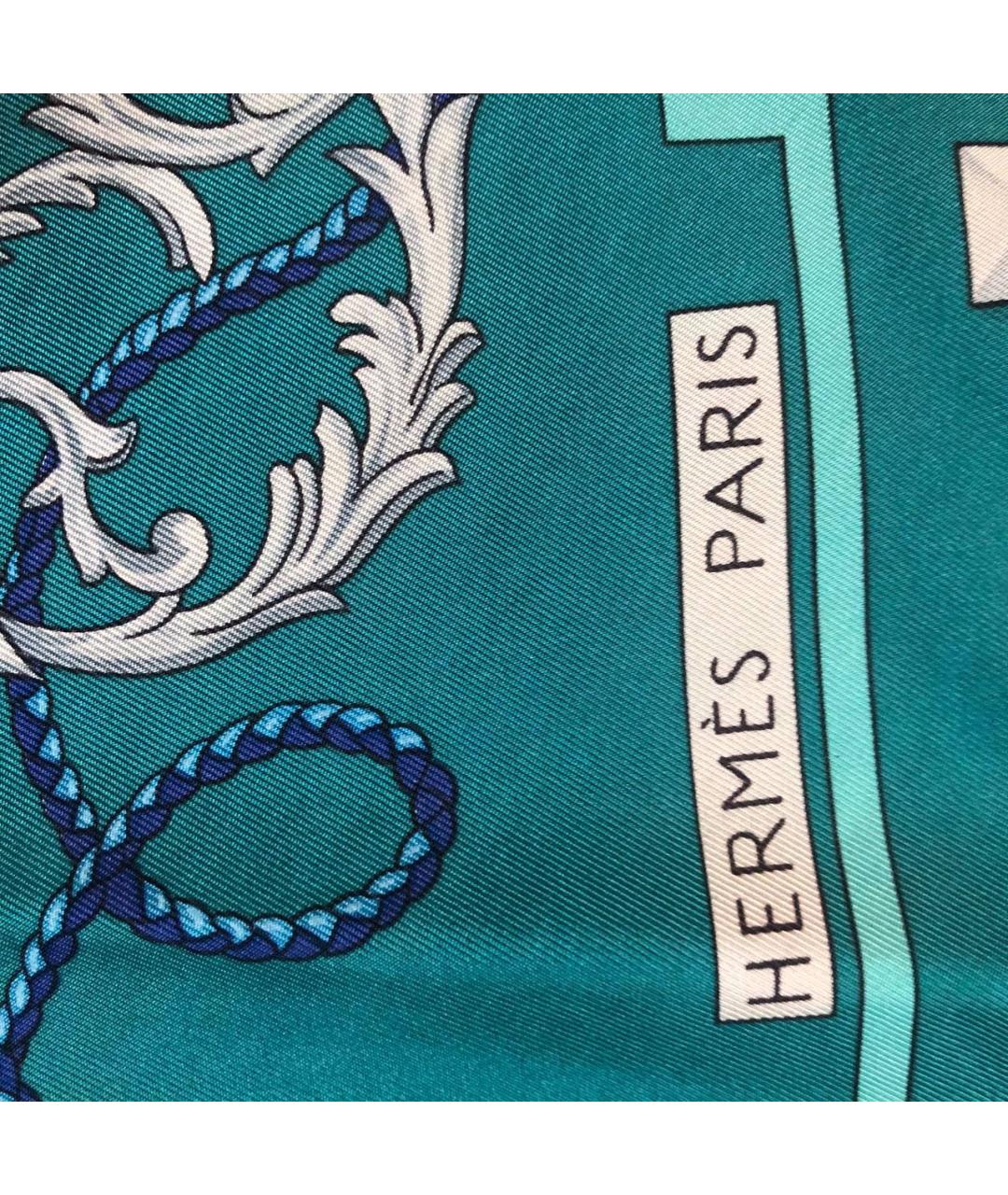 HERMES Бирюзовый шелковый платок, фото 6