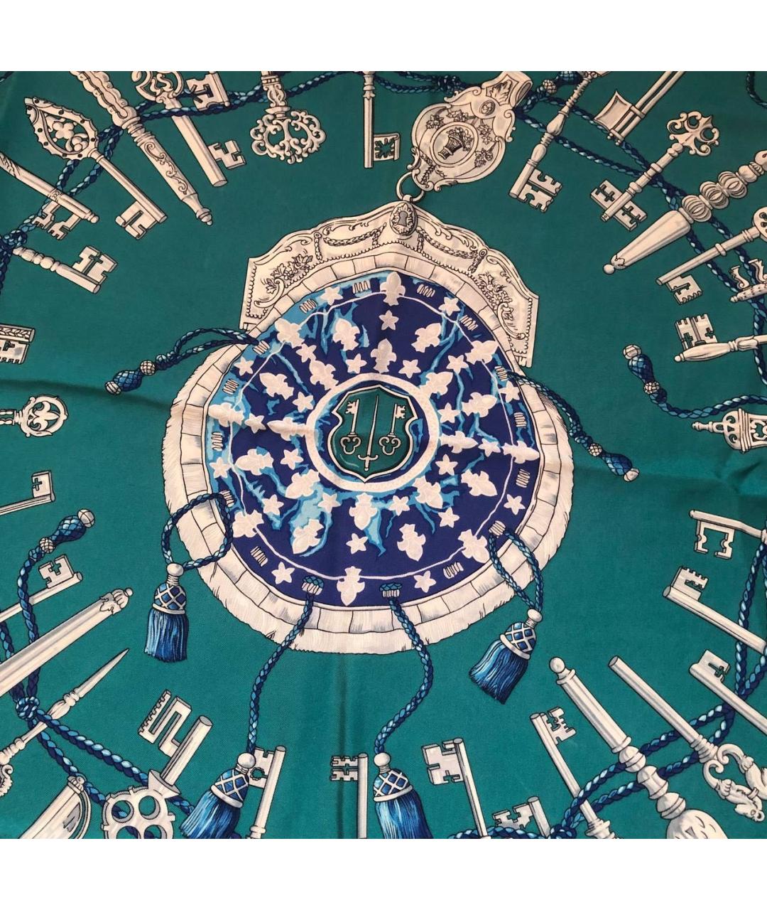 HERMES Бирюзовый шелковый платок, фото 5