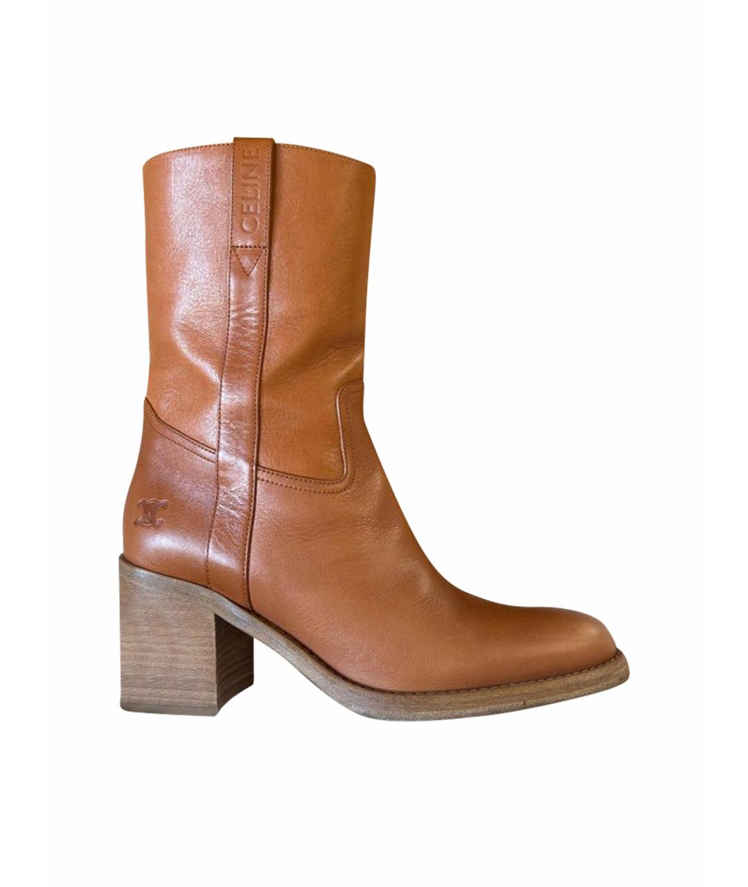 CELINE Коричневые кожаные полусапоги, фото 1