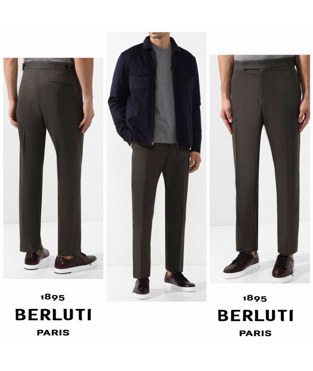 BERLUTI Хаки хлопковые повседневные брюки, фото 8