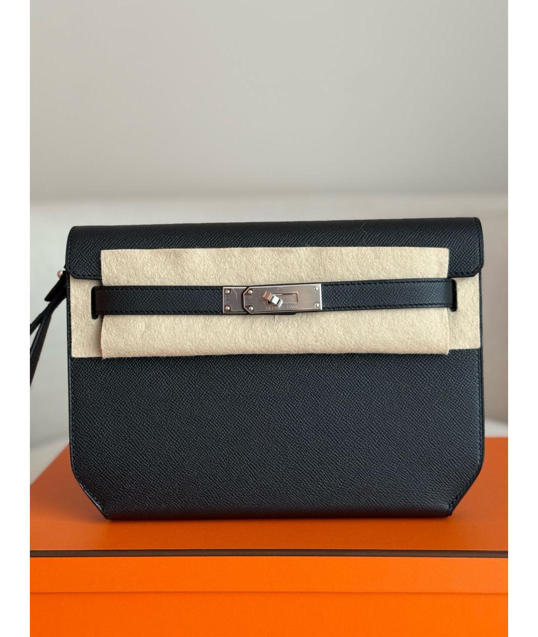 HERMES Черная кожаная барсетка, фото 2