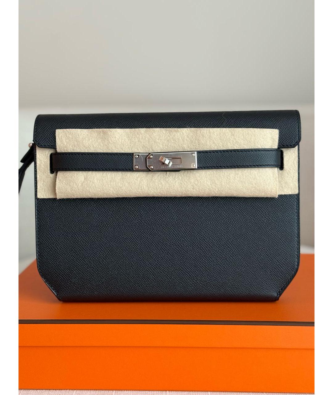 HERMES Черная кожаная барсетка, фото 5