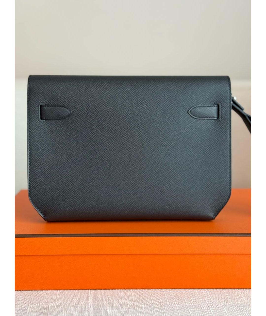 HERMES Черная кожаная барсетка, фото 3