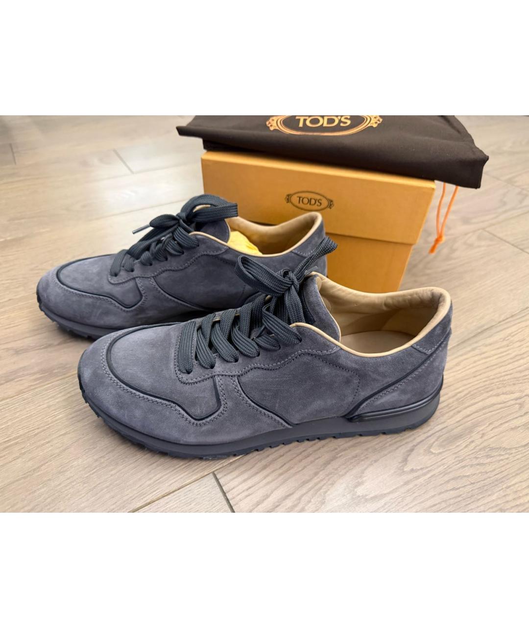 TOD'S Антрацитовые замшевые низкие кроссовки / кеды, фото 6