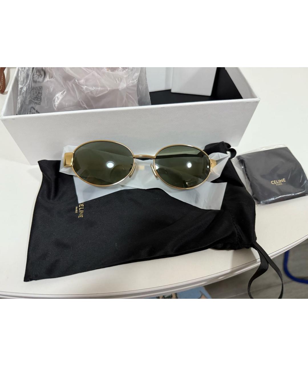 CELINE Золотые металлические солнцезащитные очки, фото 8