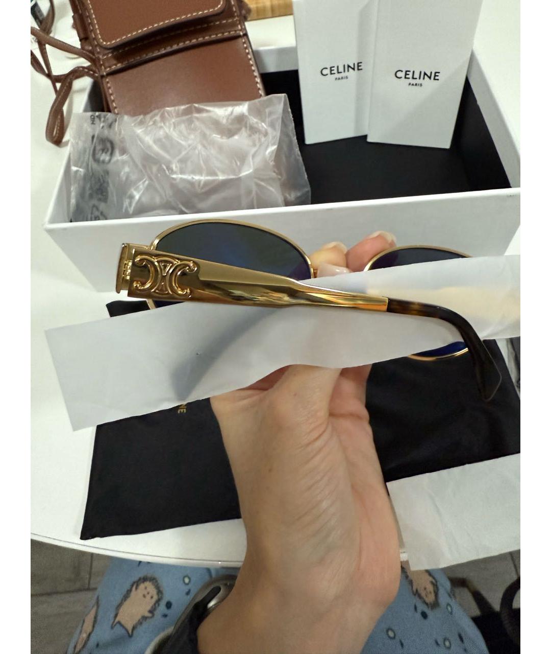 CELINE Золотые металлические солнцезащитные очки, фото 2