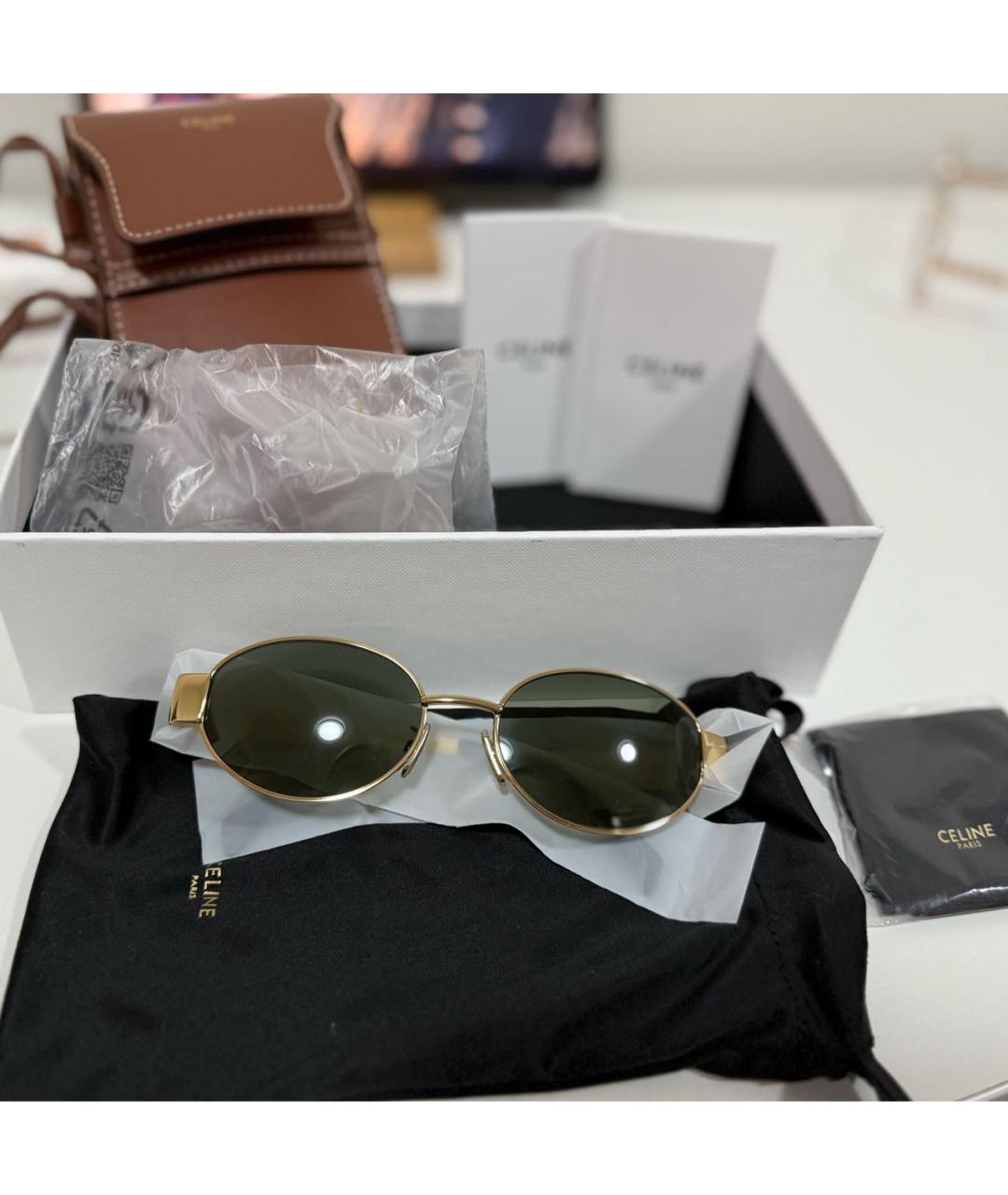 CELINE Золотые металлические солнцезащитные очки, фото 4